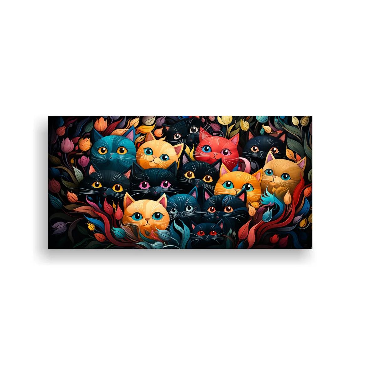 Cuadro grupo de gatos de colores con capullos