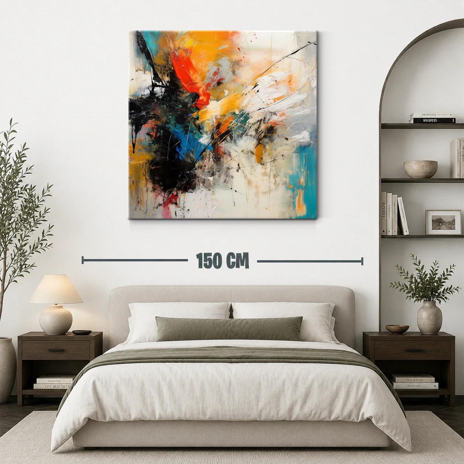 Cuadro abstracto vibrante con tonos cálidos y fríos — miniatura 3