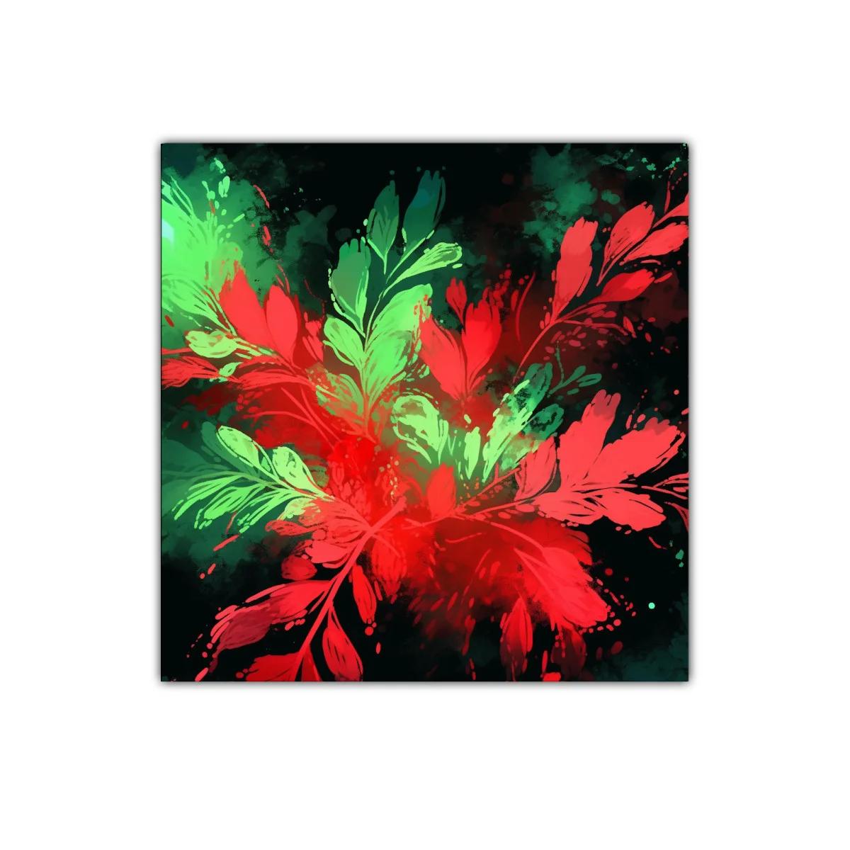 Cuadro decorativo con hojas rojas y verdes vibrantes — imagen principal