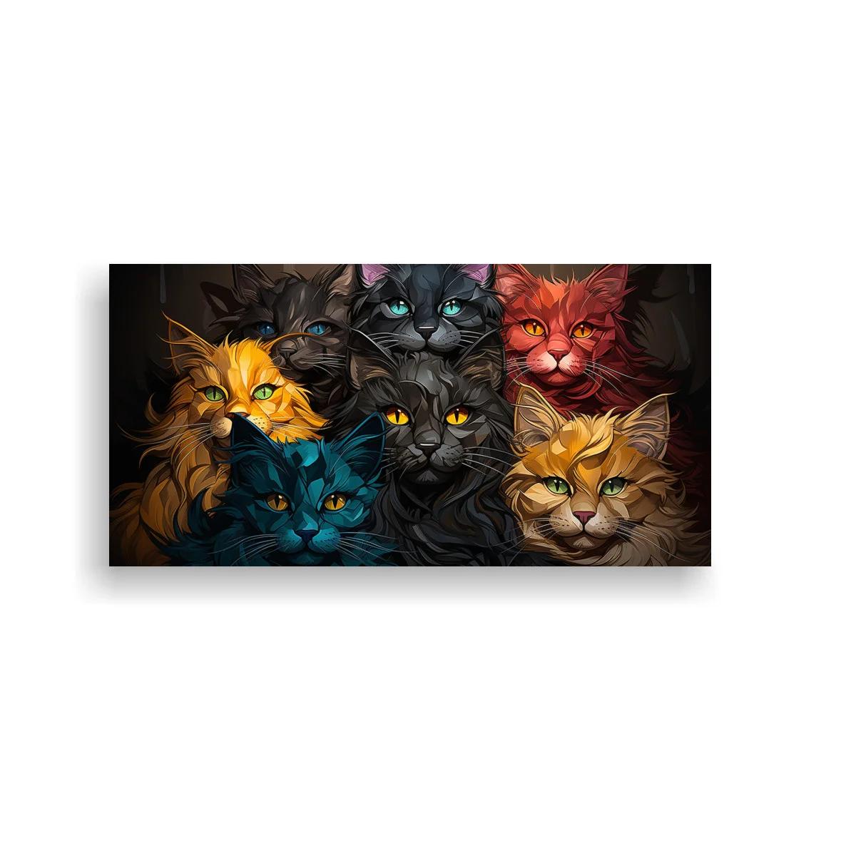 Cuadro seis gatos de pelo largo sobre fondo oscuro — imagen principal