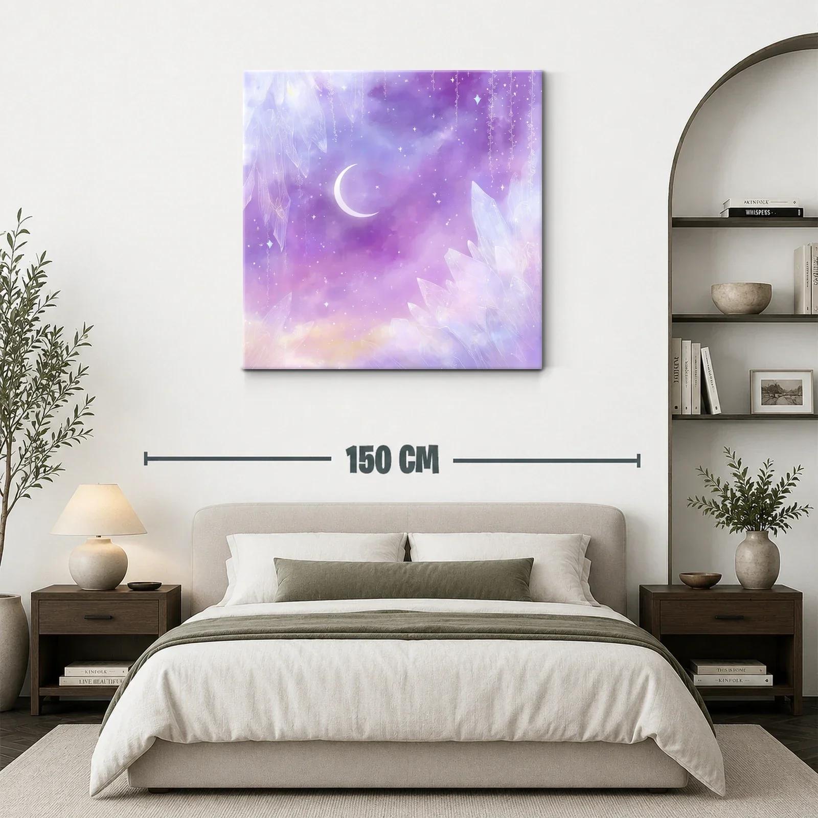 Cuadro con luna creciente y cristales en tonos lavanda y violeta — miniatura 3