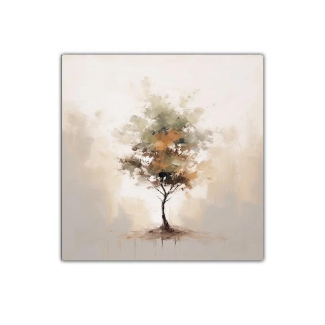 Cuadro abstracto de árbol con tonos neutros y tierra