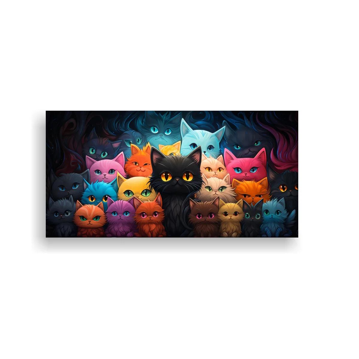 Cuadro grupo de gatos de colores con gato negro — imagen principal