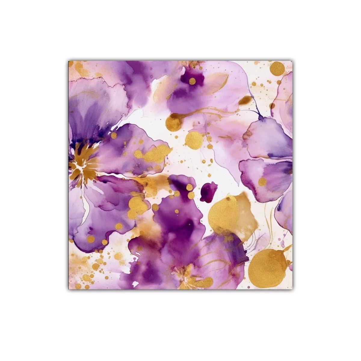 Cuadro decorativo floral con tonos morados y dorados — imagen principal