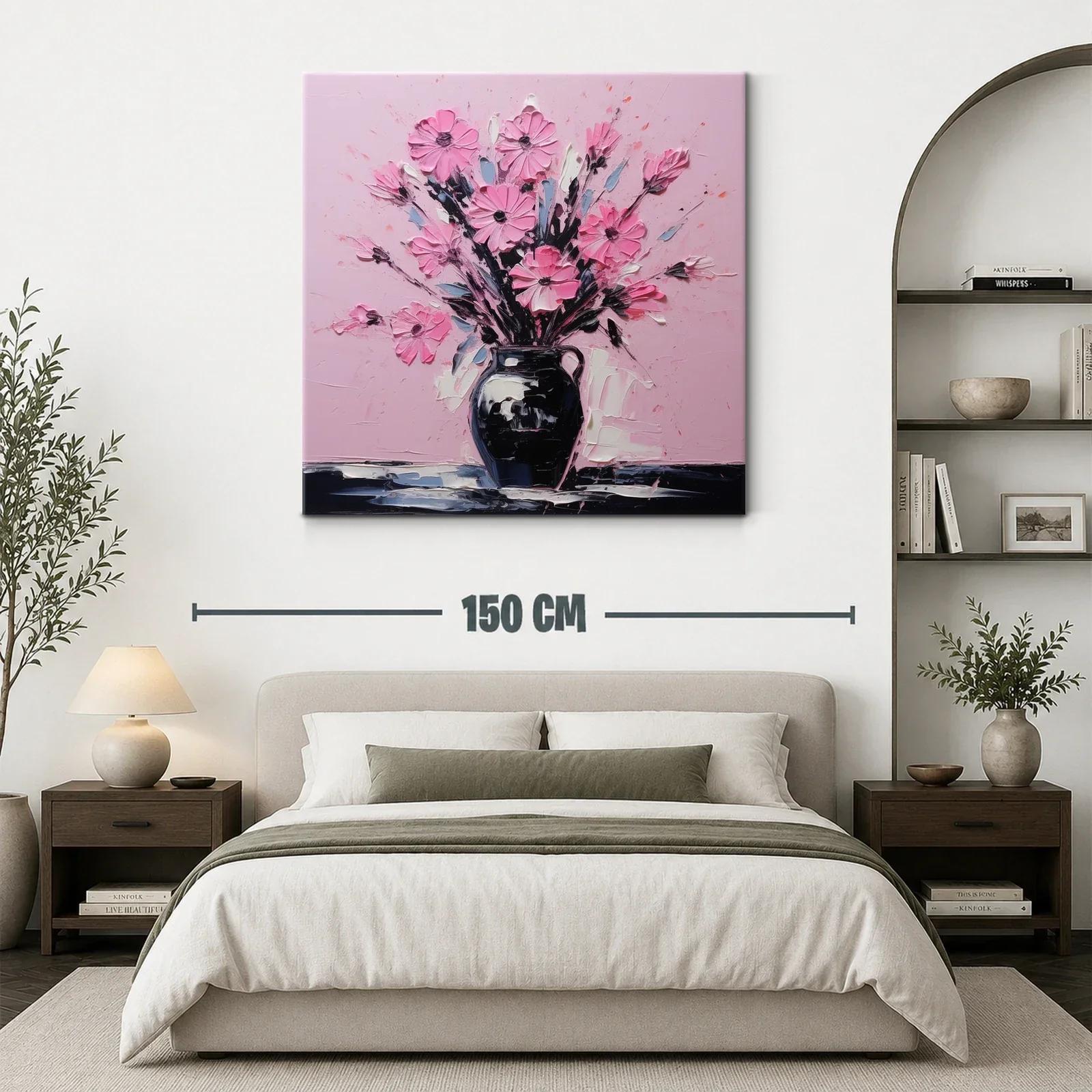 Cuadro vibrante con ramo de flores rosas sobre fondo pastel — miniatura 3