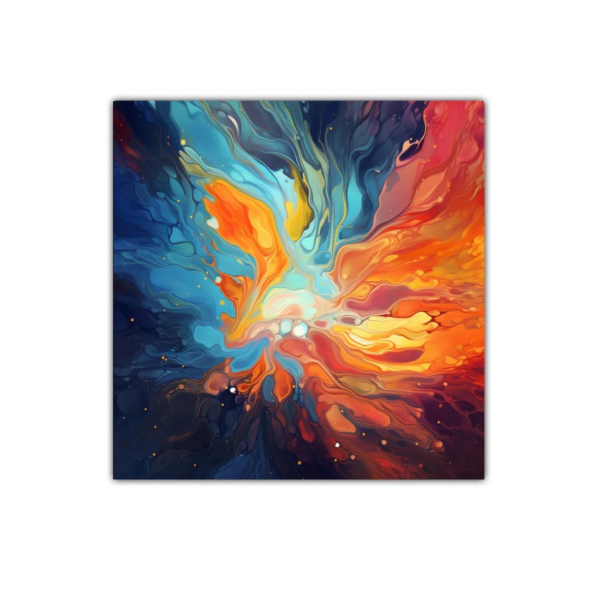 Explosión de colores cálidos y fríos en composición vibrante — imagen principal