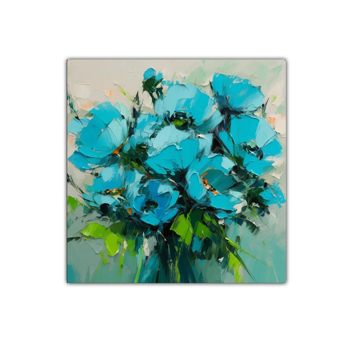 Cuadro floral con vibrantes flores turquesa y verdes frescos — imagen principal