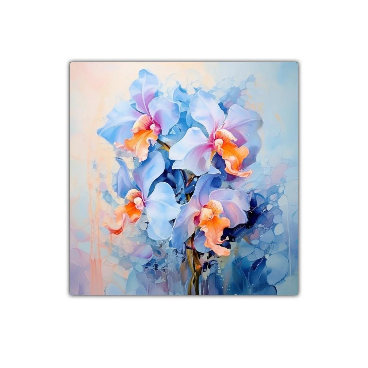 Cuadro decorativo con flores en tonos pastel azules y naranjas — imagen principal