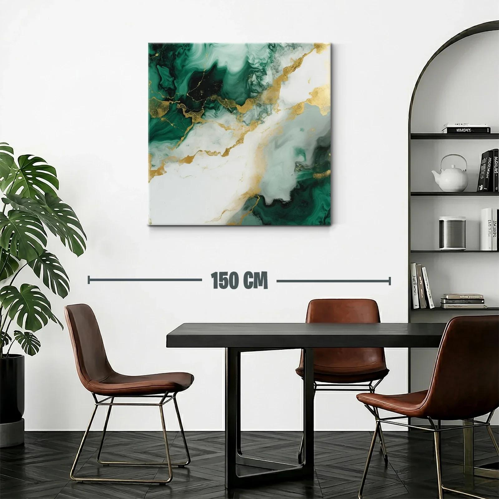 Cuadro abstracto con tonos verdes y dorados elegantes — miniatura 2