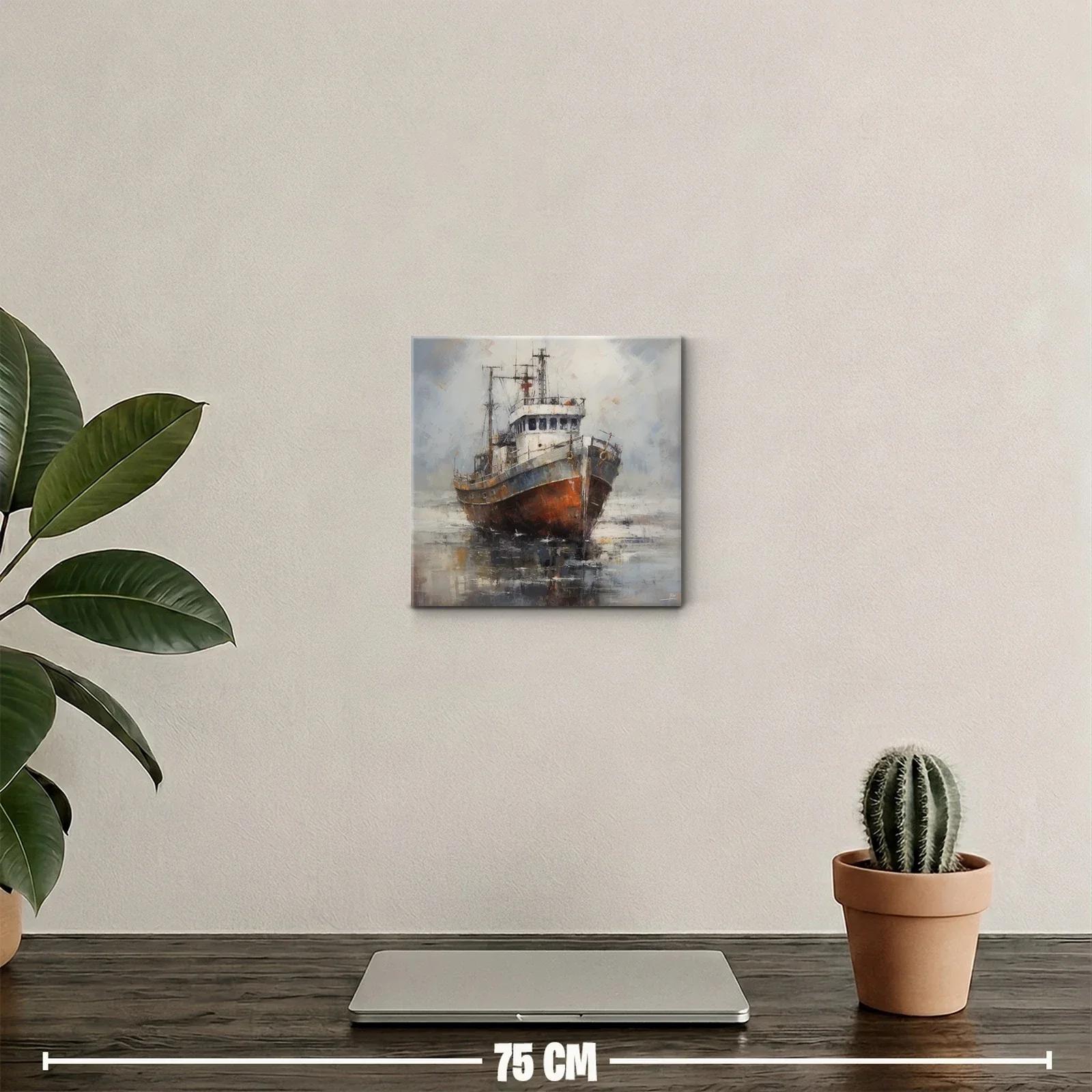 Cuadro barco antiguo en paisaje marino brumoso — miniatura 2