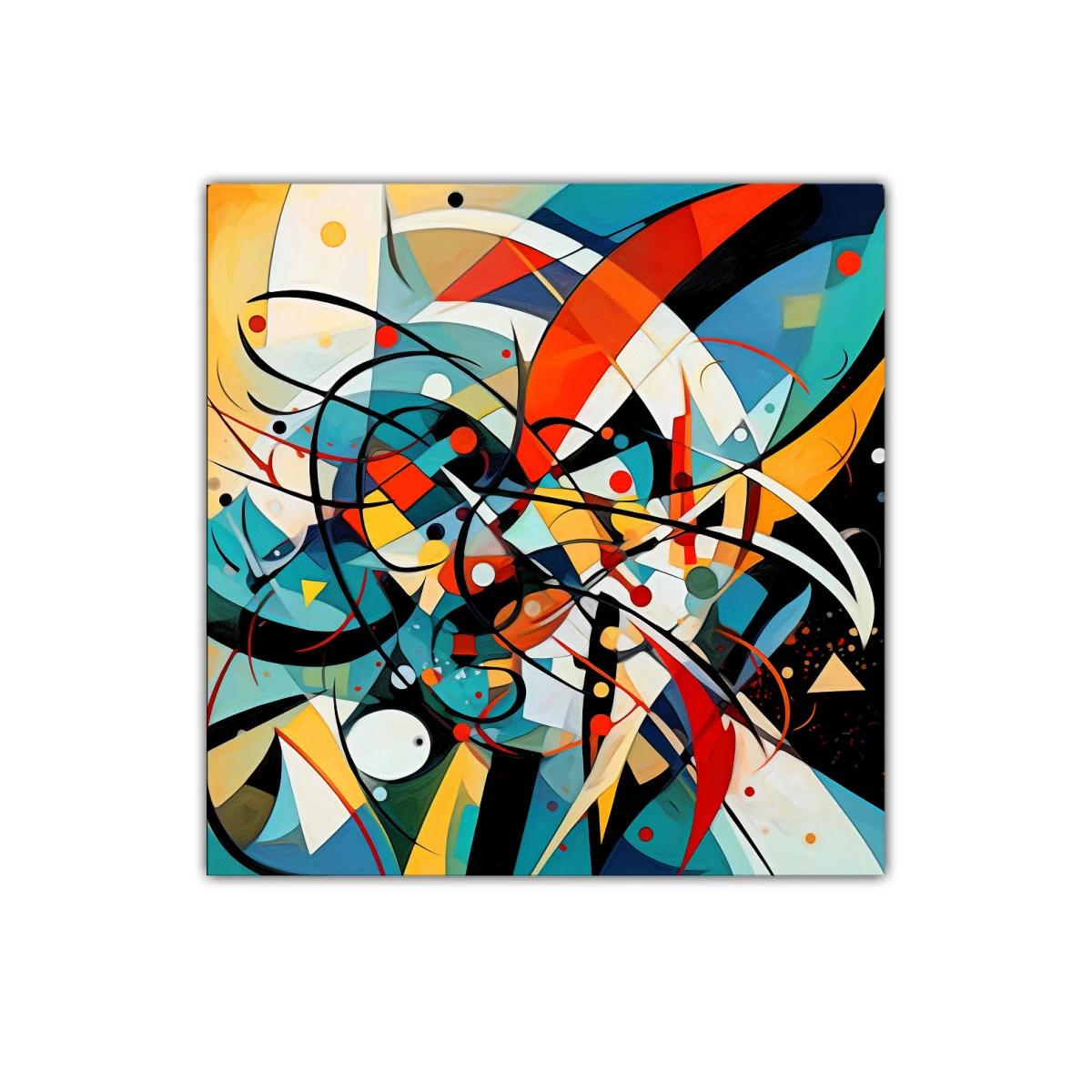 Cuadro abstracto con líneas dinámicas y colores vibrantes