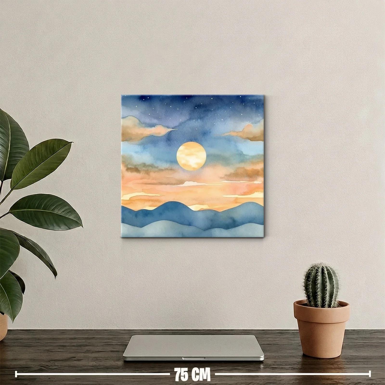 Paisaje nocturno con luna llena y montañas suaves — miniatura 2