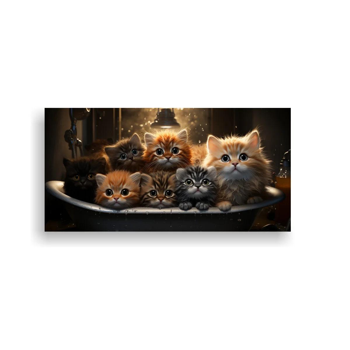Cuadro camada de gatitos peludos en bañera