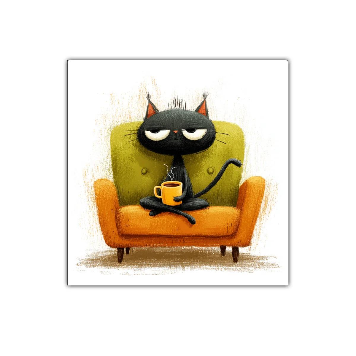 Gato negro divertido sentado en sofá colorido — imagen principal