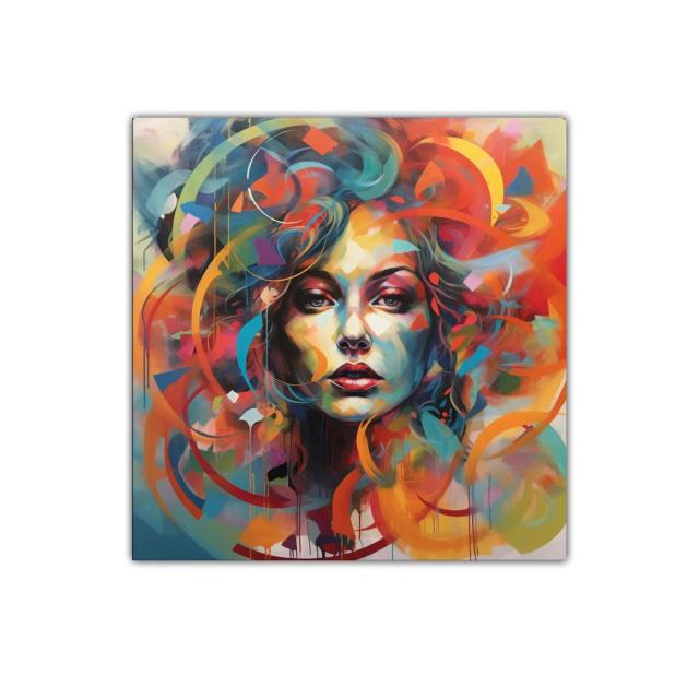 Retrato femenino vibrante con colores intensos y dinámicos