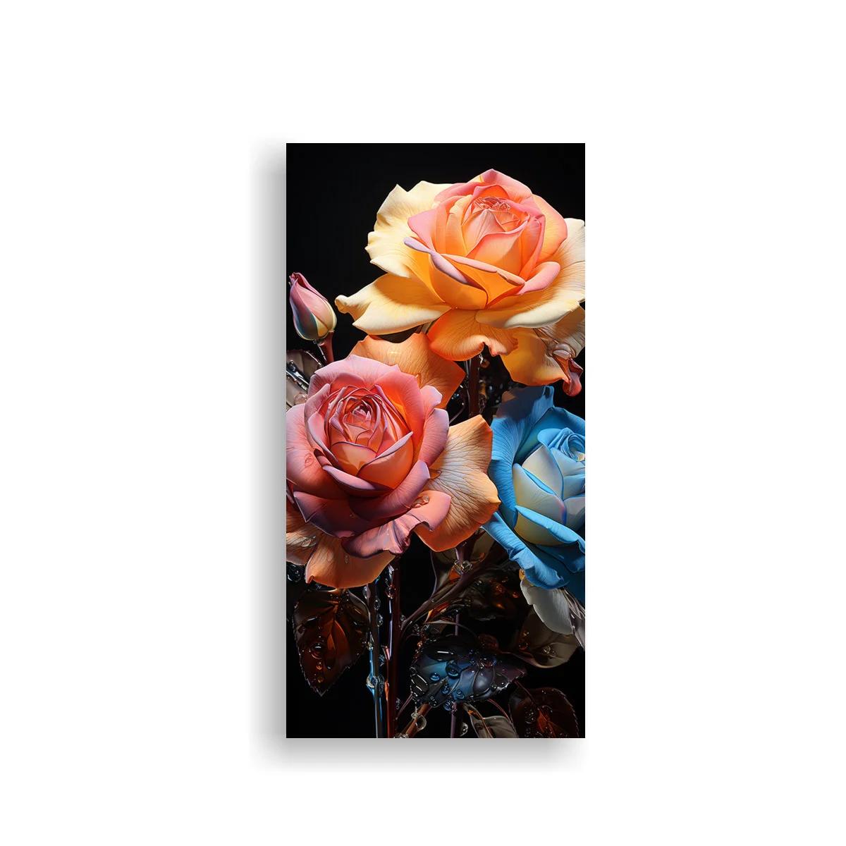 Cuadro ramo de rosas coral crema y azul