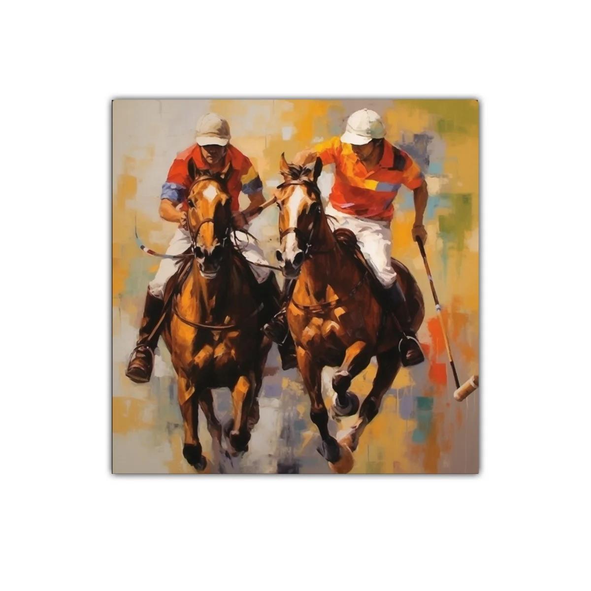 Cuadro dinámico de jugadores de polo en acción vibrante — imagen principal