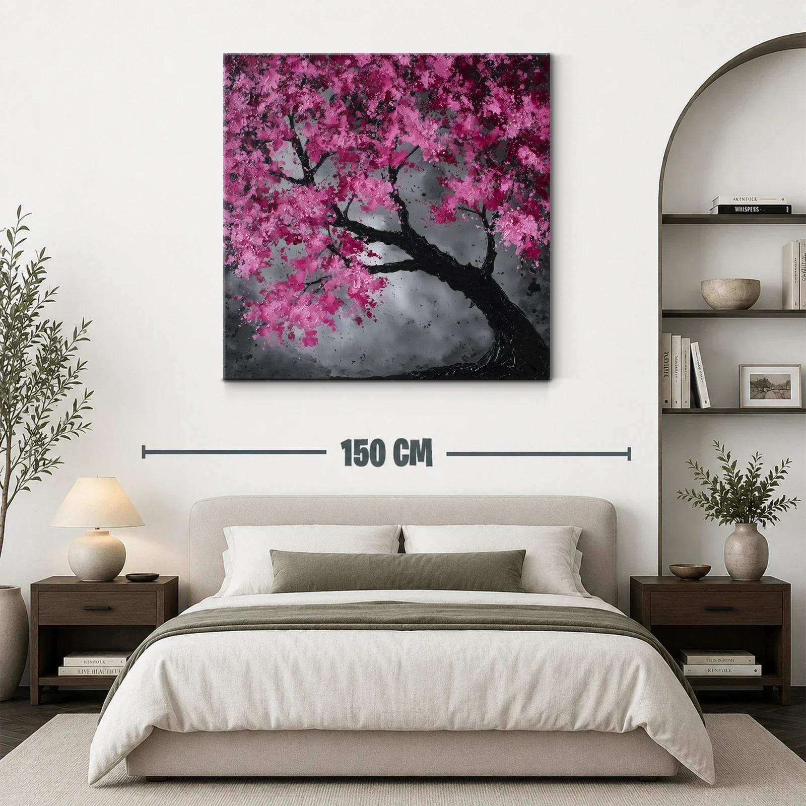 Árbol floreciente con tonos fucsia y fondo gris acero — miniatura 3