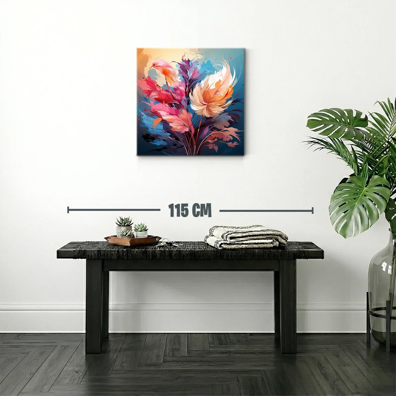 Cuadro floral vibrante con tonos cálidos y fríos — miniatura 2
