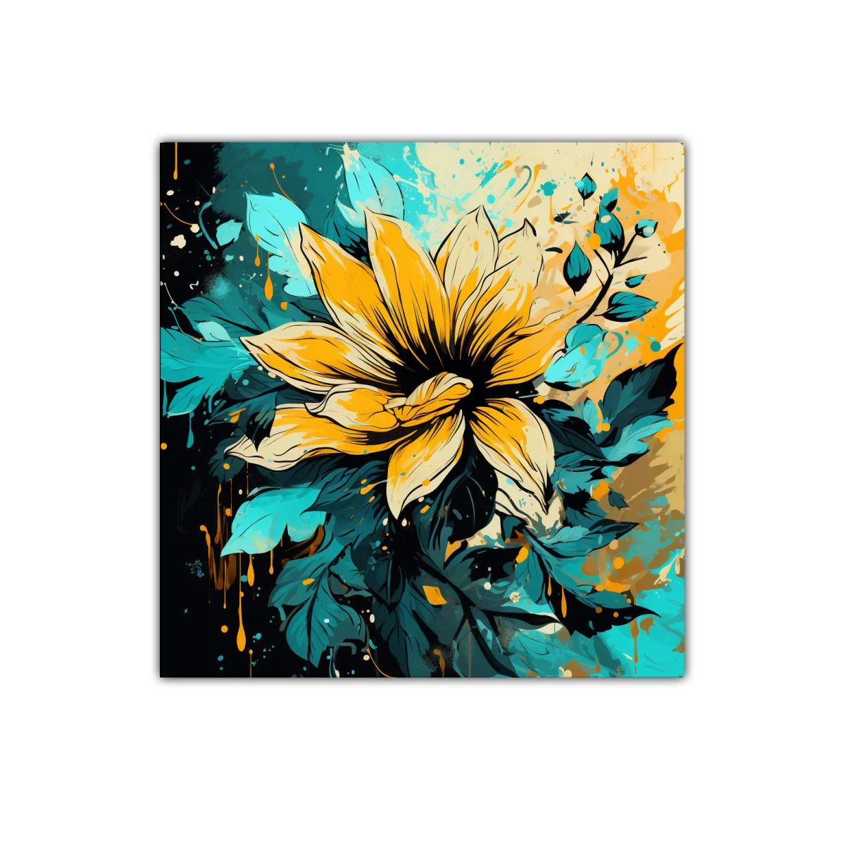 Vibrante flor amarilla con hojas en tonos azulados — imagen principal