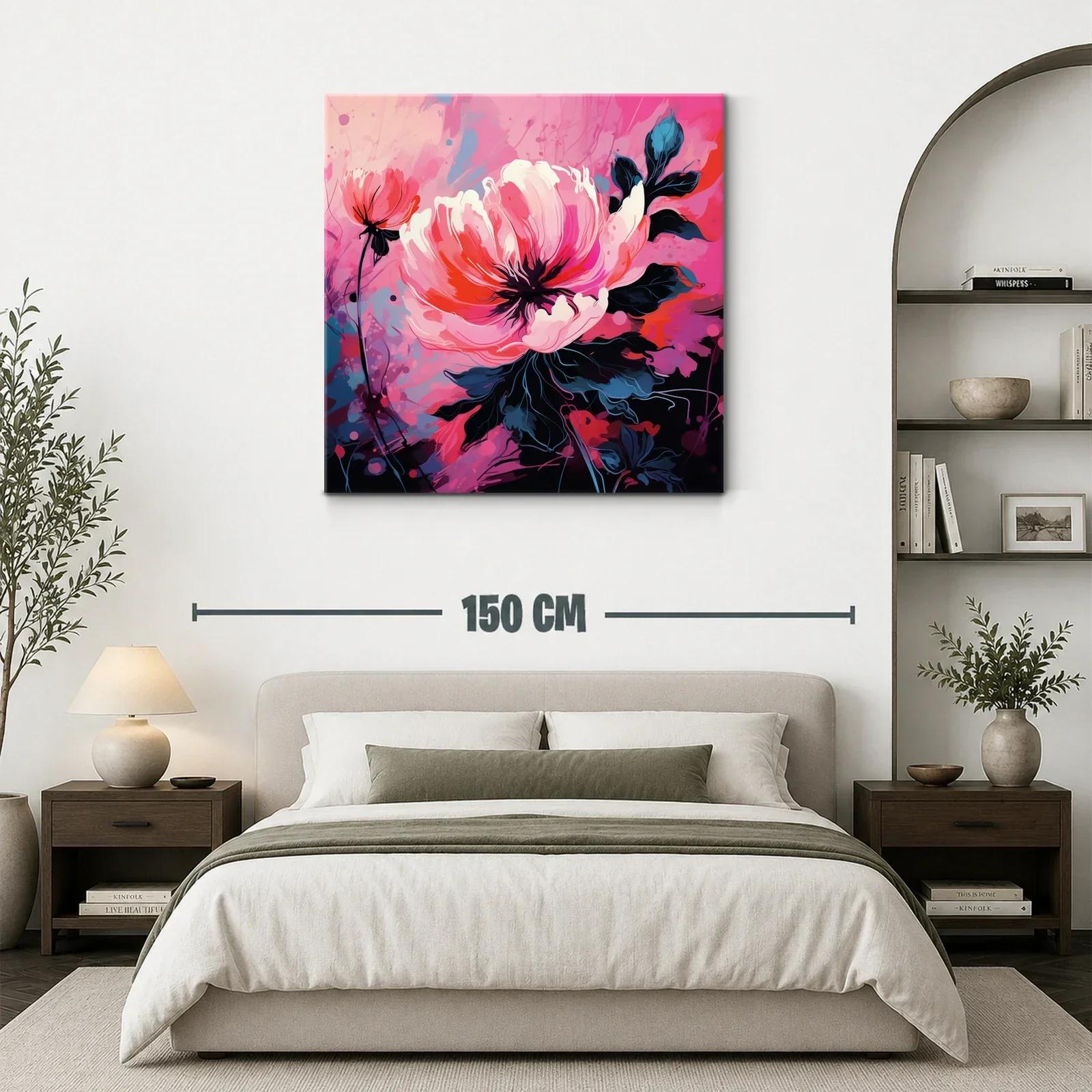 Cuadro floral vibrante con tonos rosas y rojos intensos — miniatura 3