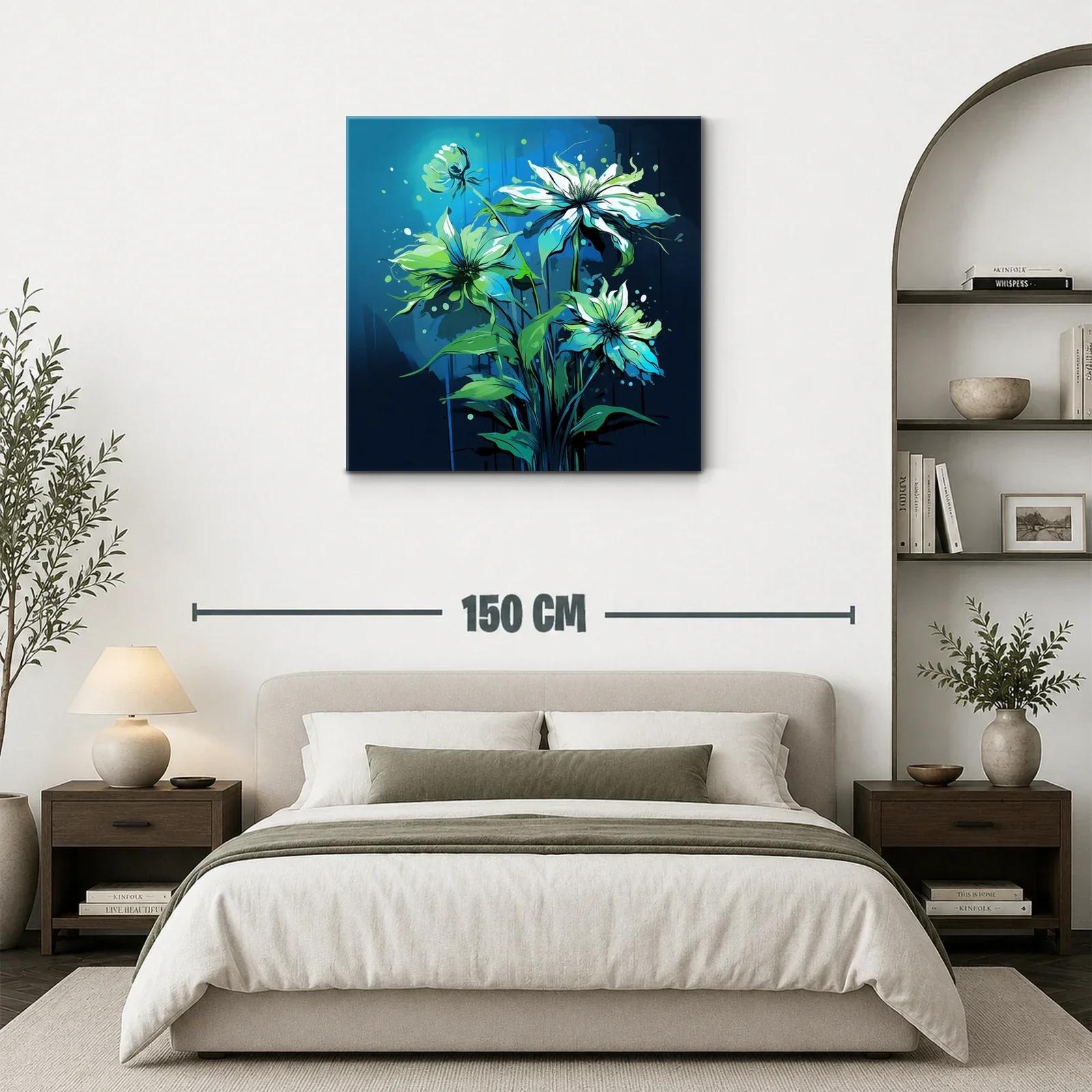 Cuadro floral en tonos azules y verdes vibrantes — miniatura 3
