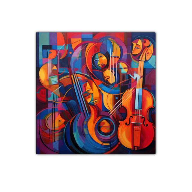 Cuadro decorativo con formas musicales abstractas y vibrantes