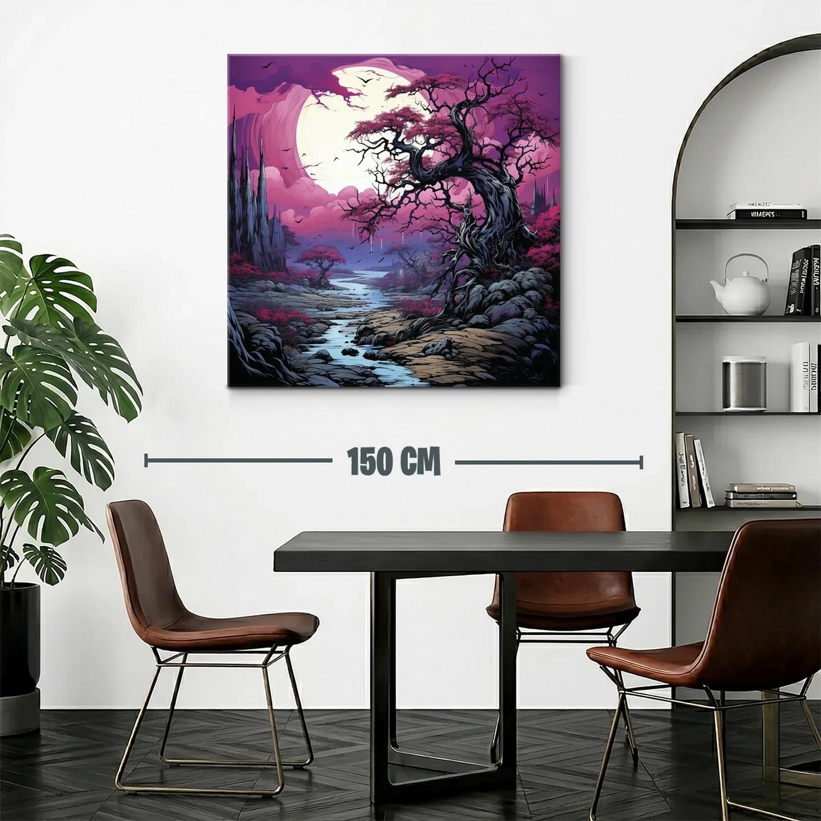 Paisaje fantástico con árboles y río bajo luna llena — miniatura 2