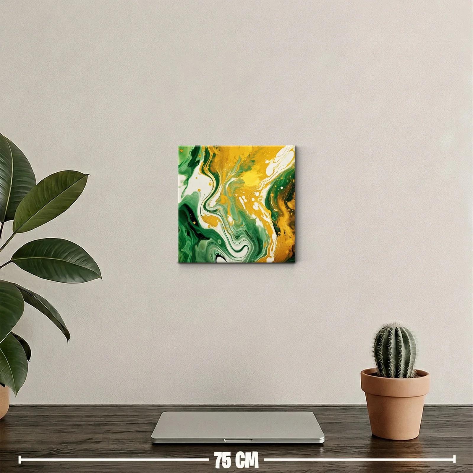 Cuadro abstracto en tonos verdes y dorados vibrantes — miniatura 2