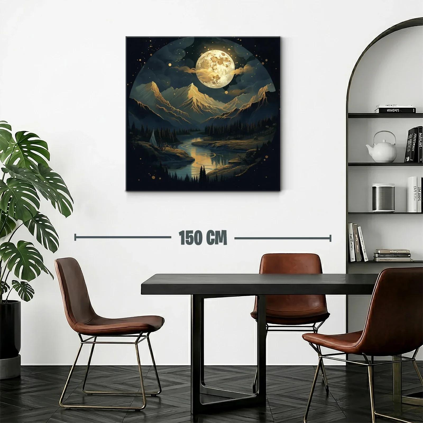 Noche mágica con luna llena sobre montañas doradas — miniatura 2