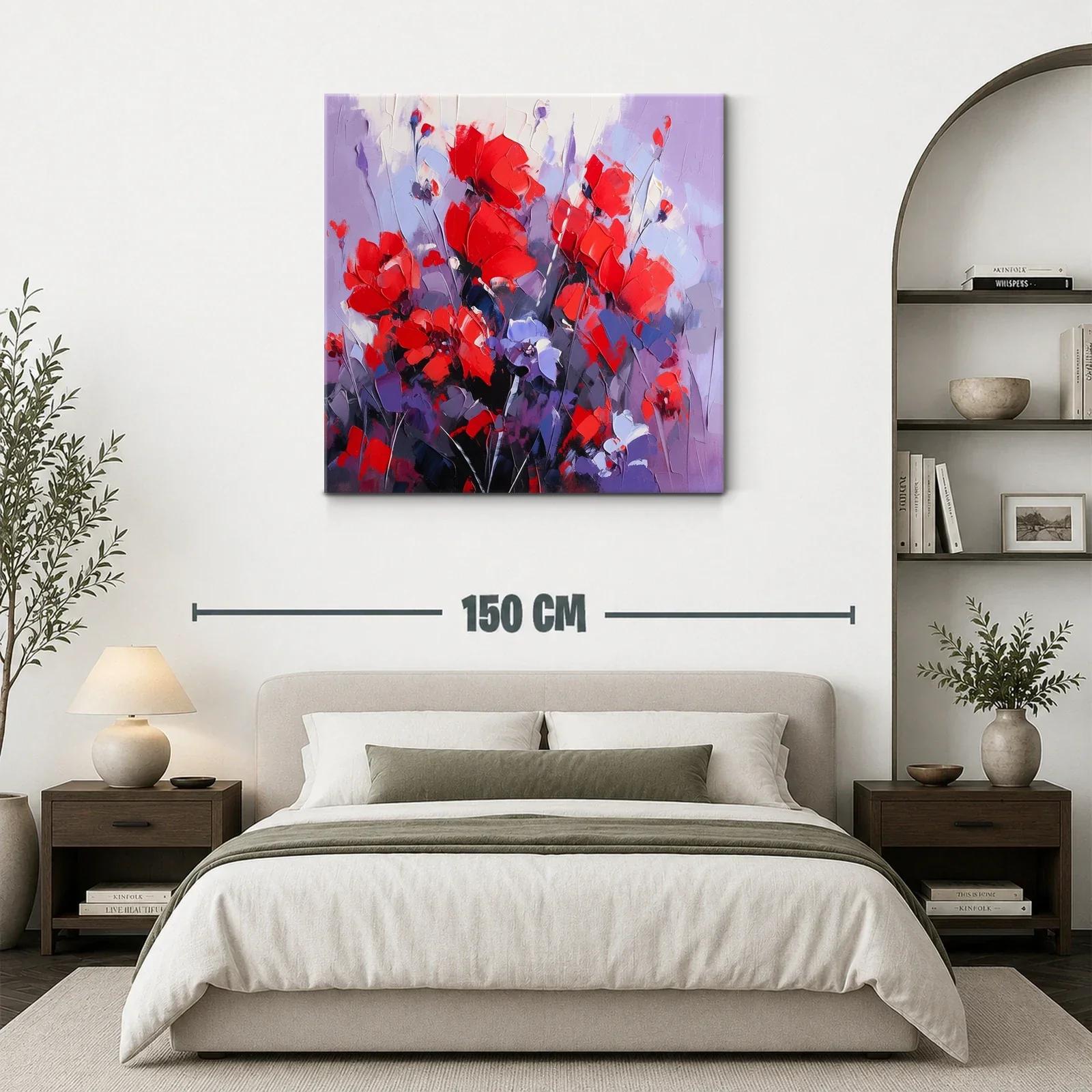 Cuadro floral vibrante con tonos rojos y lilas — miniatura 3