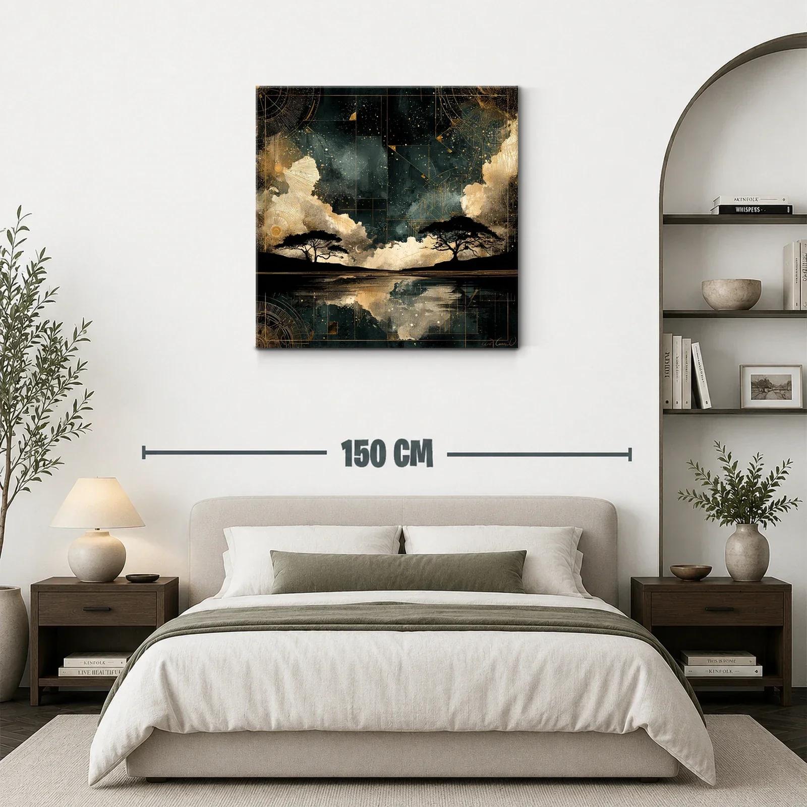 Paisaje nocturno con árboles y reflejos dorados — miniatura 3