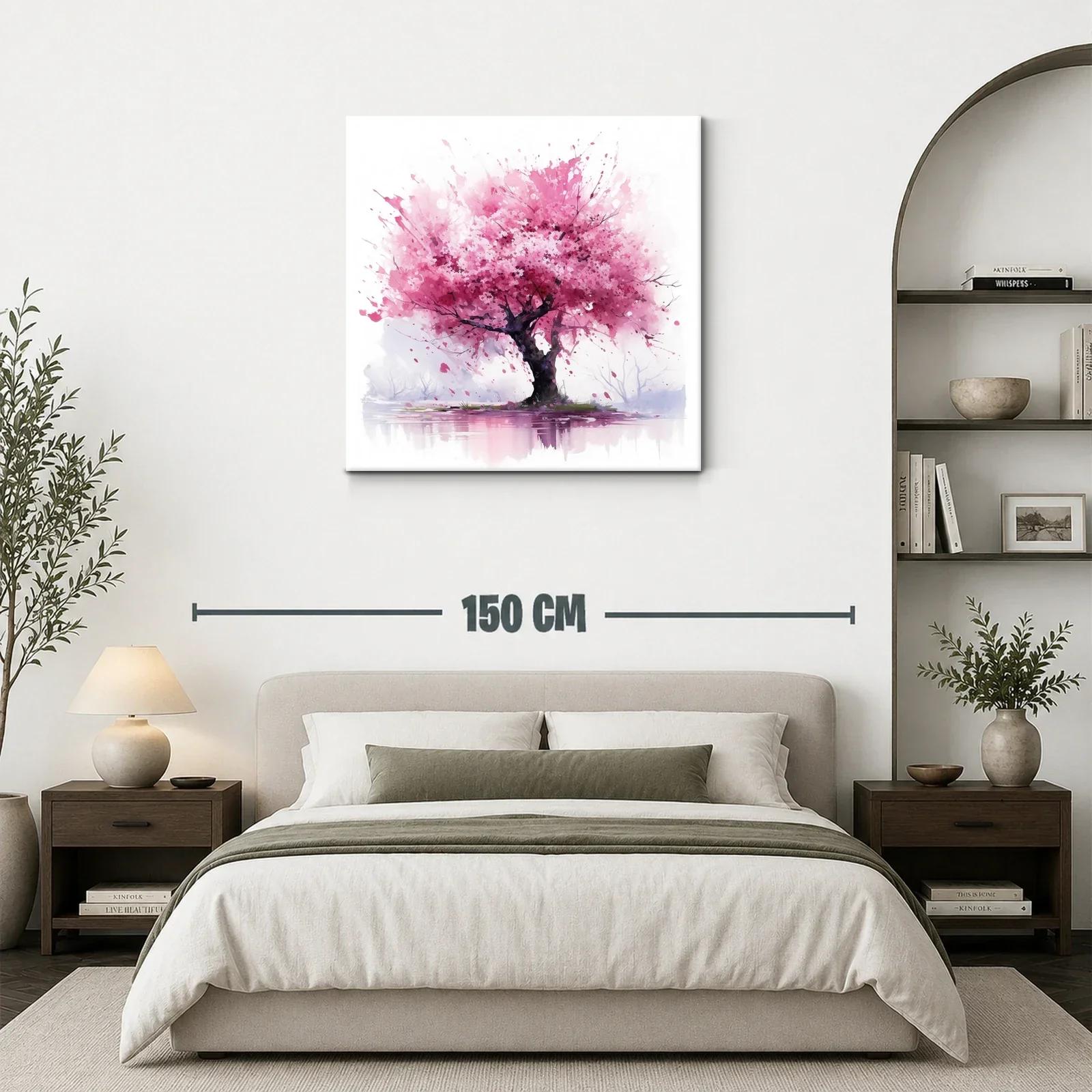 Árbol en flor rosa con reflejo sobre agua calma — miniatura 3