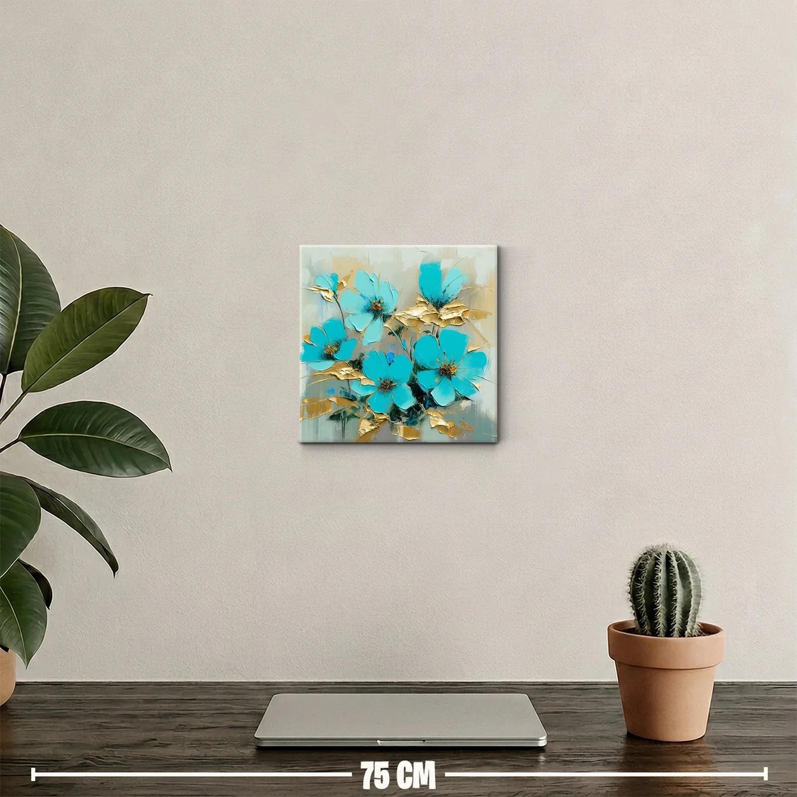 Cuadro floral con tonos turquesa y dorados brillantes — miniatura 2
