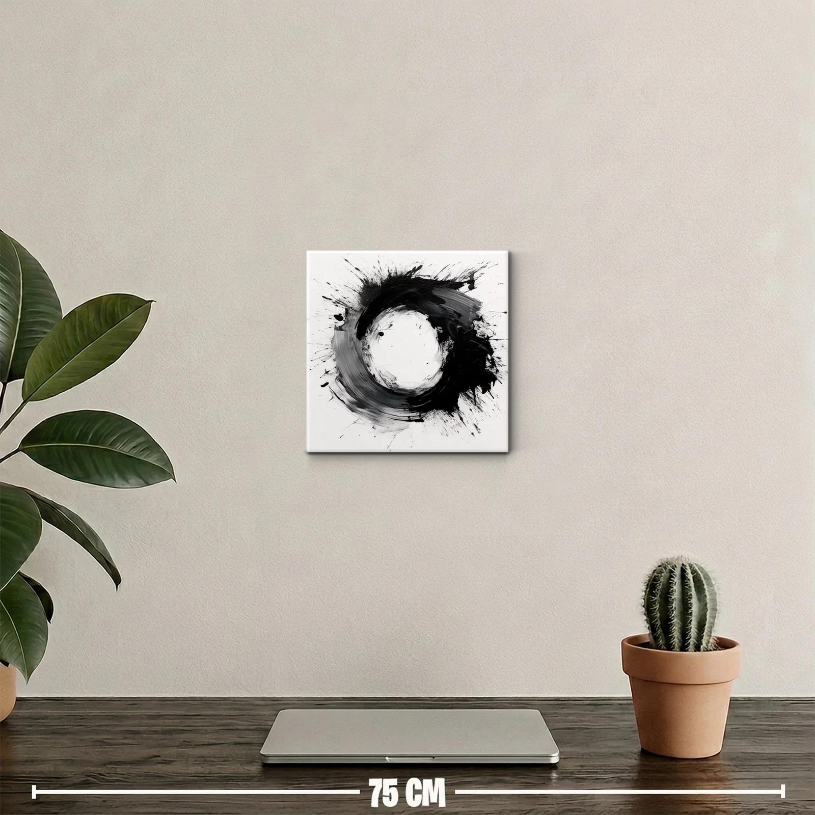 Cuadro abstracto con formas circulares en blanco y negro — miniatura 2