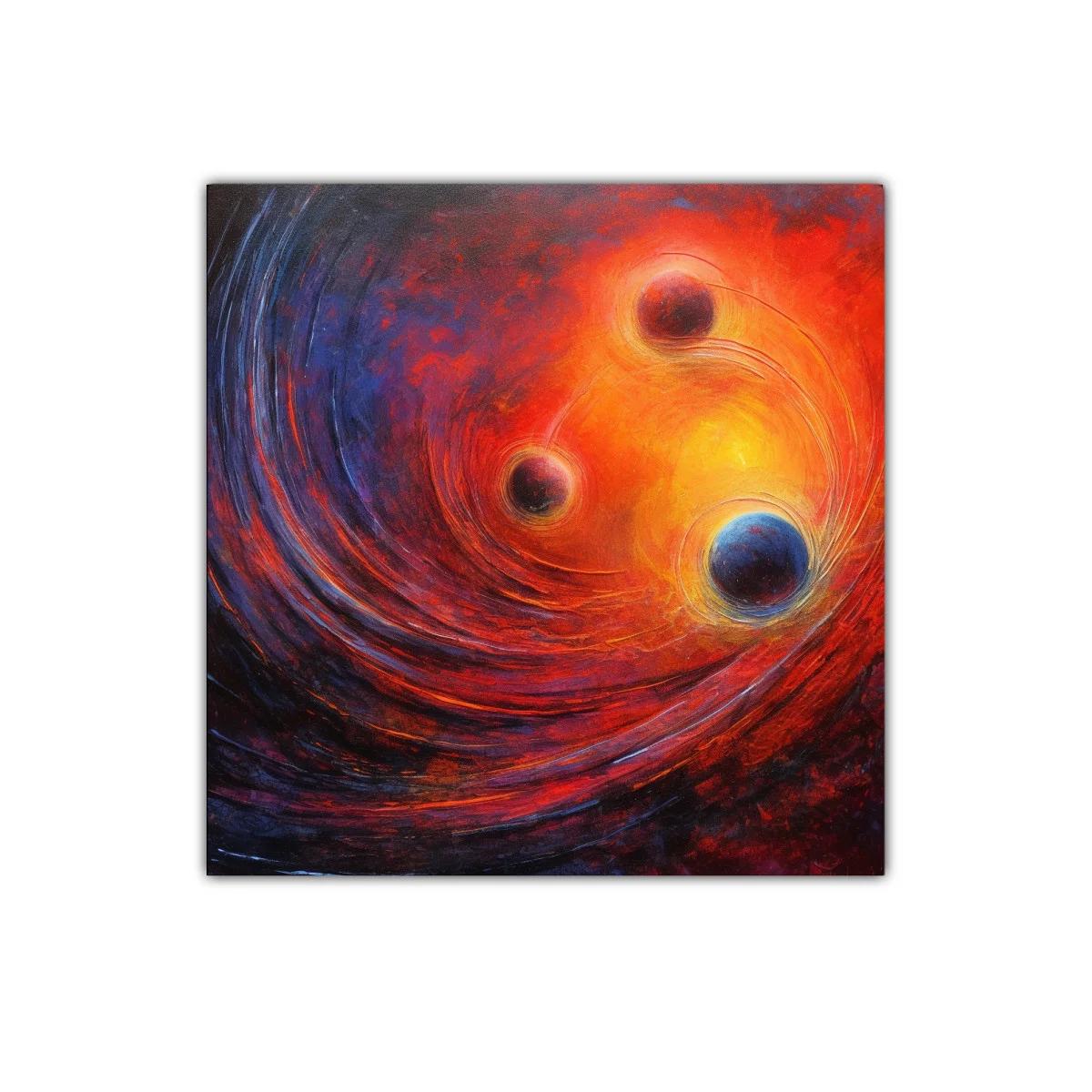 Cuadro abstracto con esferas y energía cósmica brillante