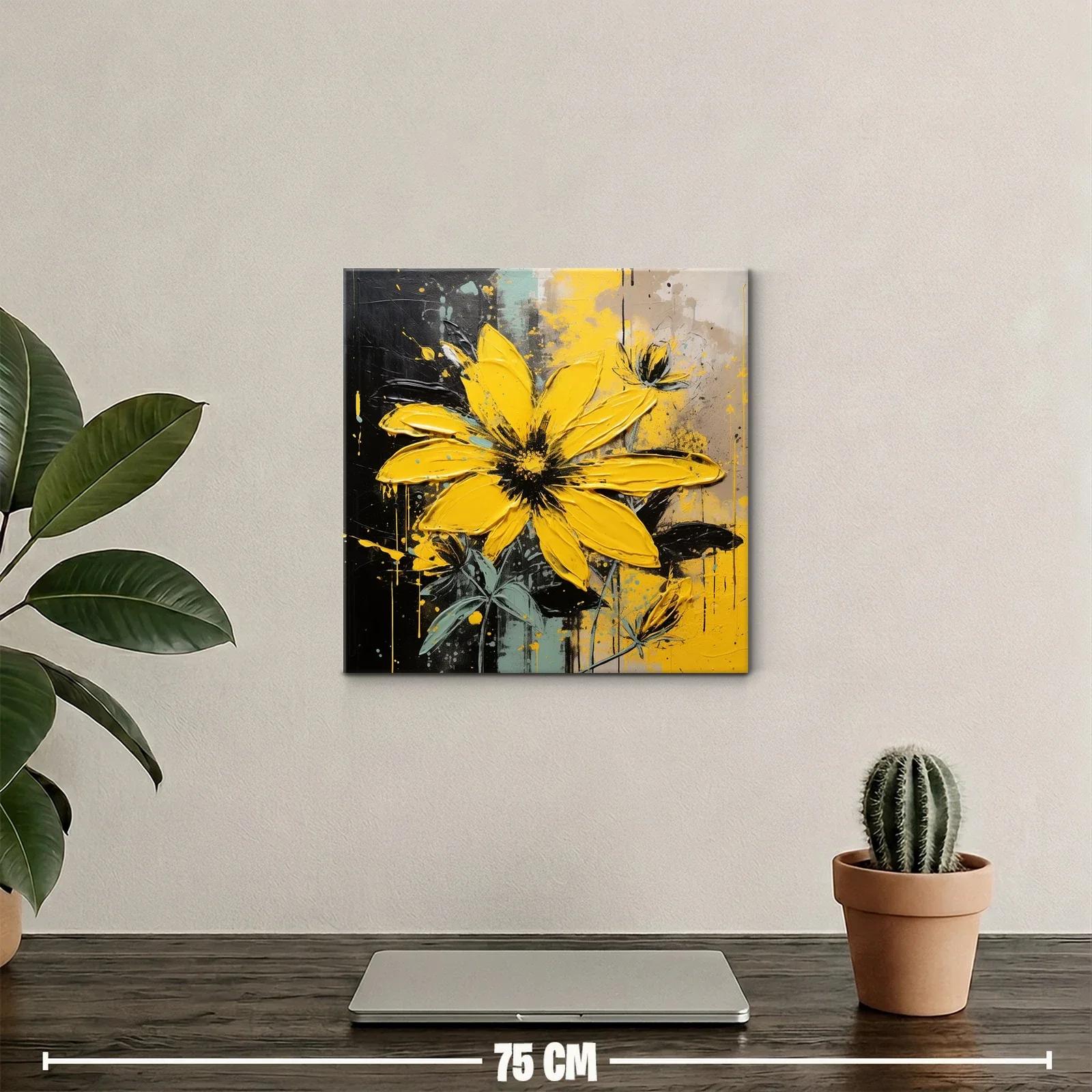 Cuadro floral amarillos vibrantes con fondo abstracto oscuro — miniatura 2