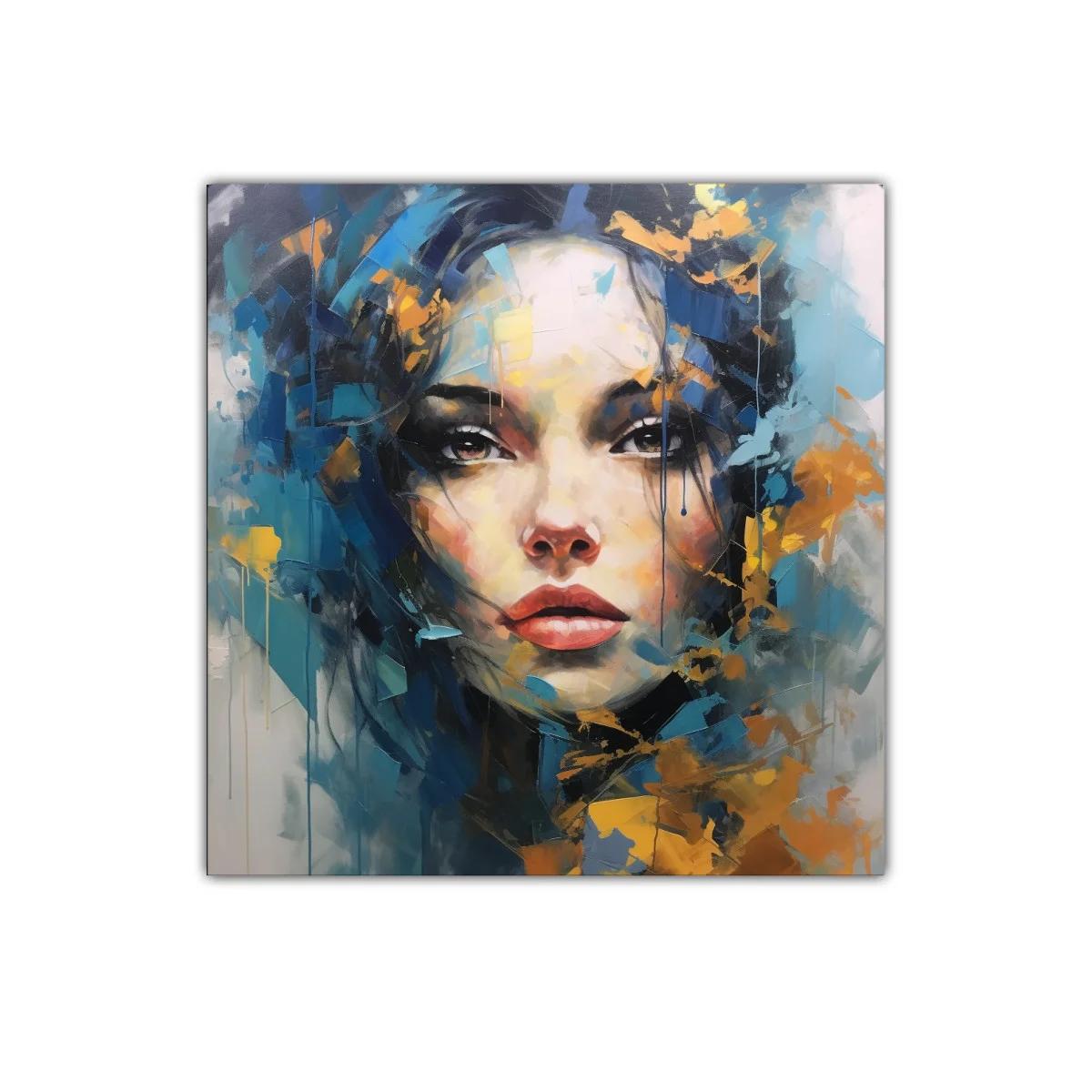 Retrato femenino con expresividad y tonos azules y ocres — imagen principal