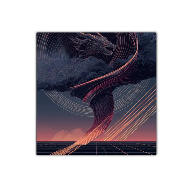 Dragón tornado dinámico en tonos cálidos y oscuros