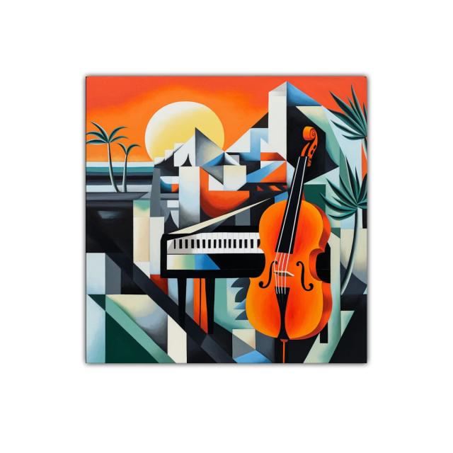 Cuadro moderno con piano y violonchelo en tonos vibrantes