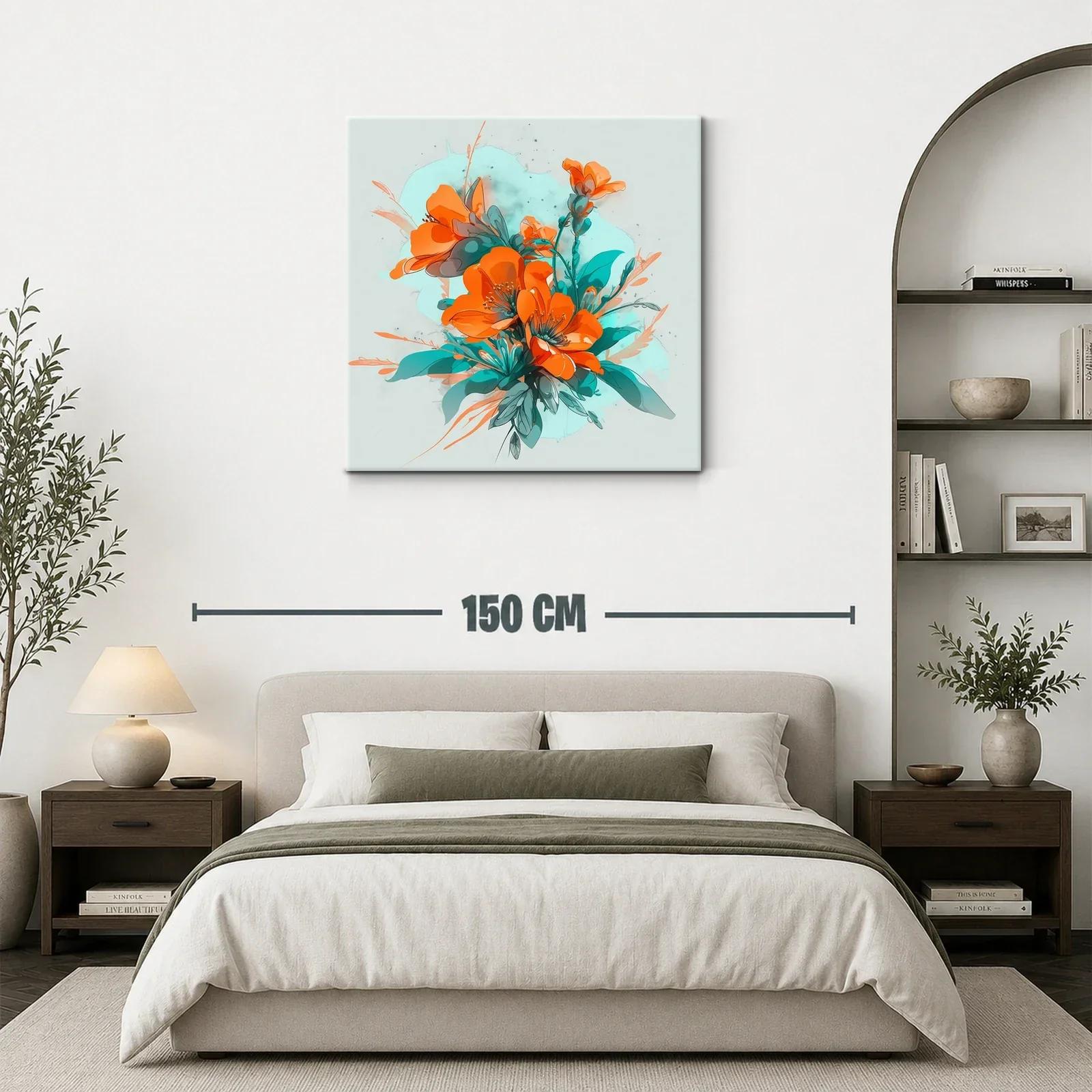 Cuadro floral con vibrante combinación de naranjas y turquesas — miniatura 3
