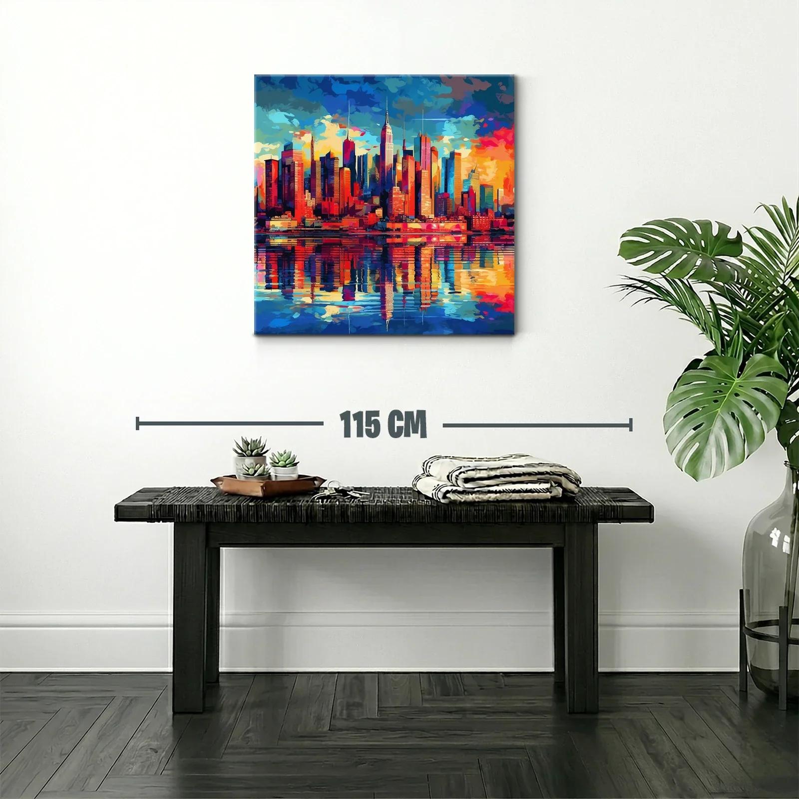 Ciudad vibrante con reflejos al atardecer en tonos intensos — miniatura 2