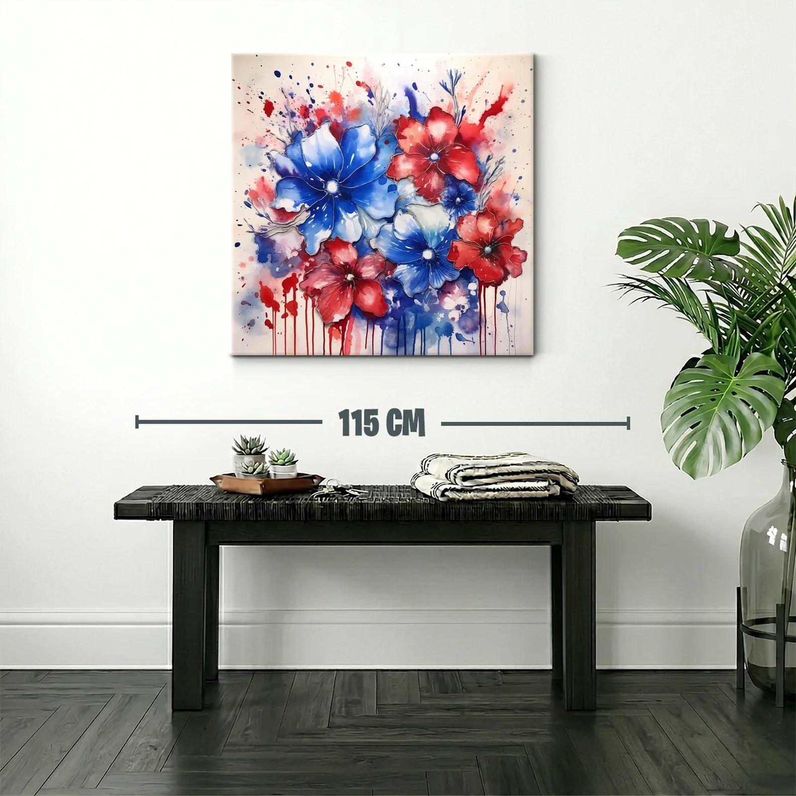 Cuadro floral vibrante en tonos rojo y azul intensos — miniatura 2