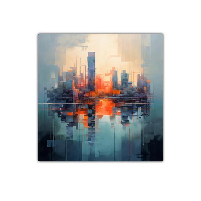 Cuadro decorativo con ciudad abstracta y colores cálidos intensos