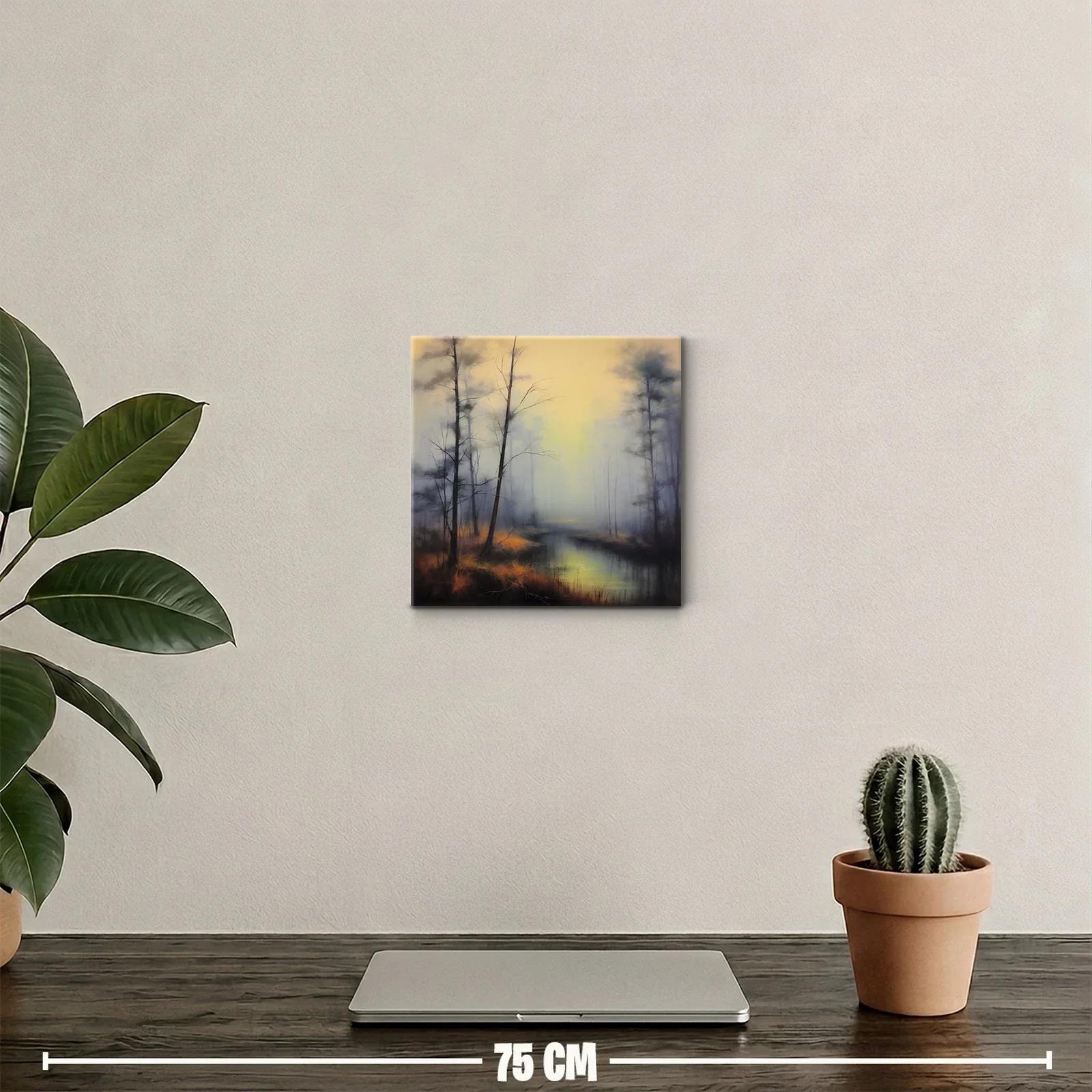 Paisaje brumoso con árboles y río reflejando luz tenue — miniatura 2