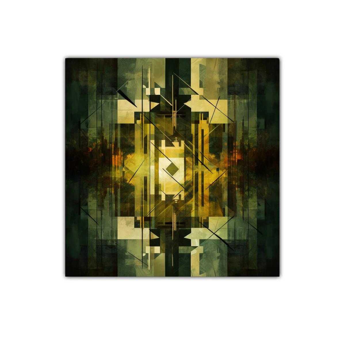 Composición Abstracta en Tonos Verdes y Dorados — imagen principal