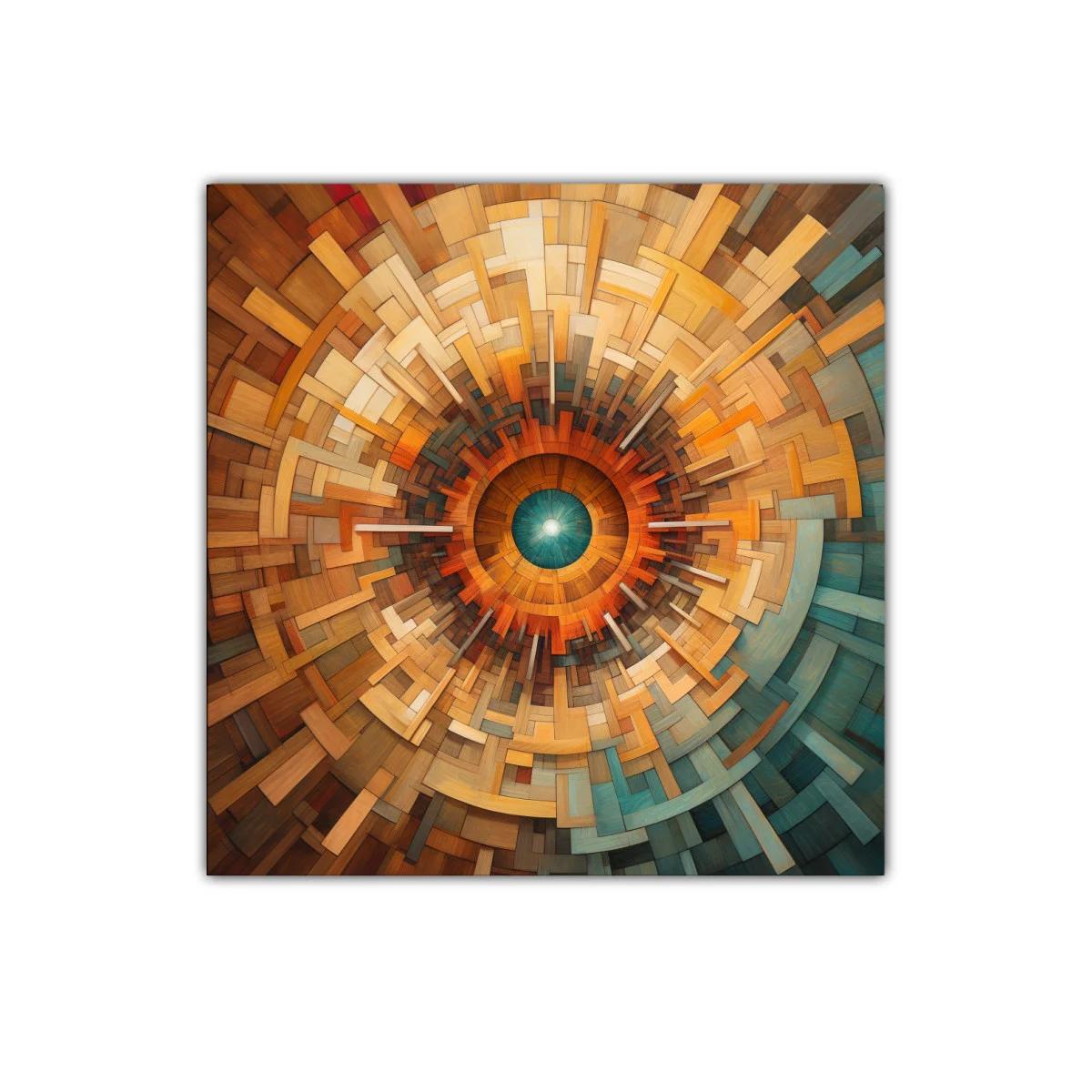 Cuadro abstracto con diseño geométrico en espiral de madera