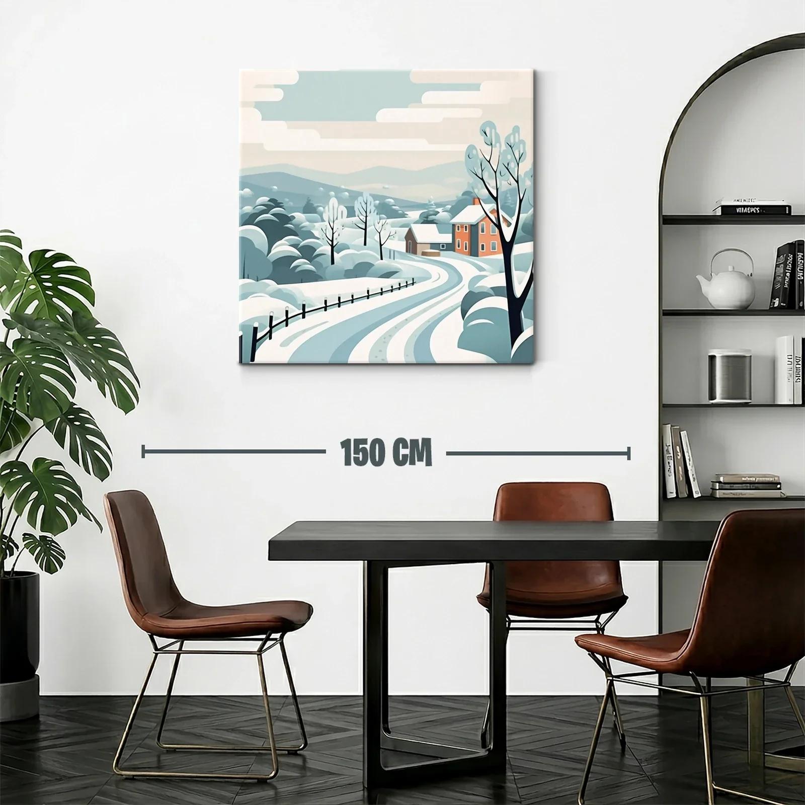 Paisaje de invierno con casas y árboles nevados — miniatura 2