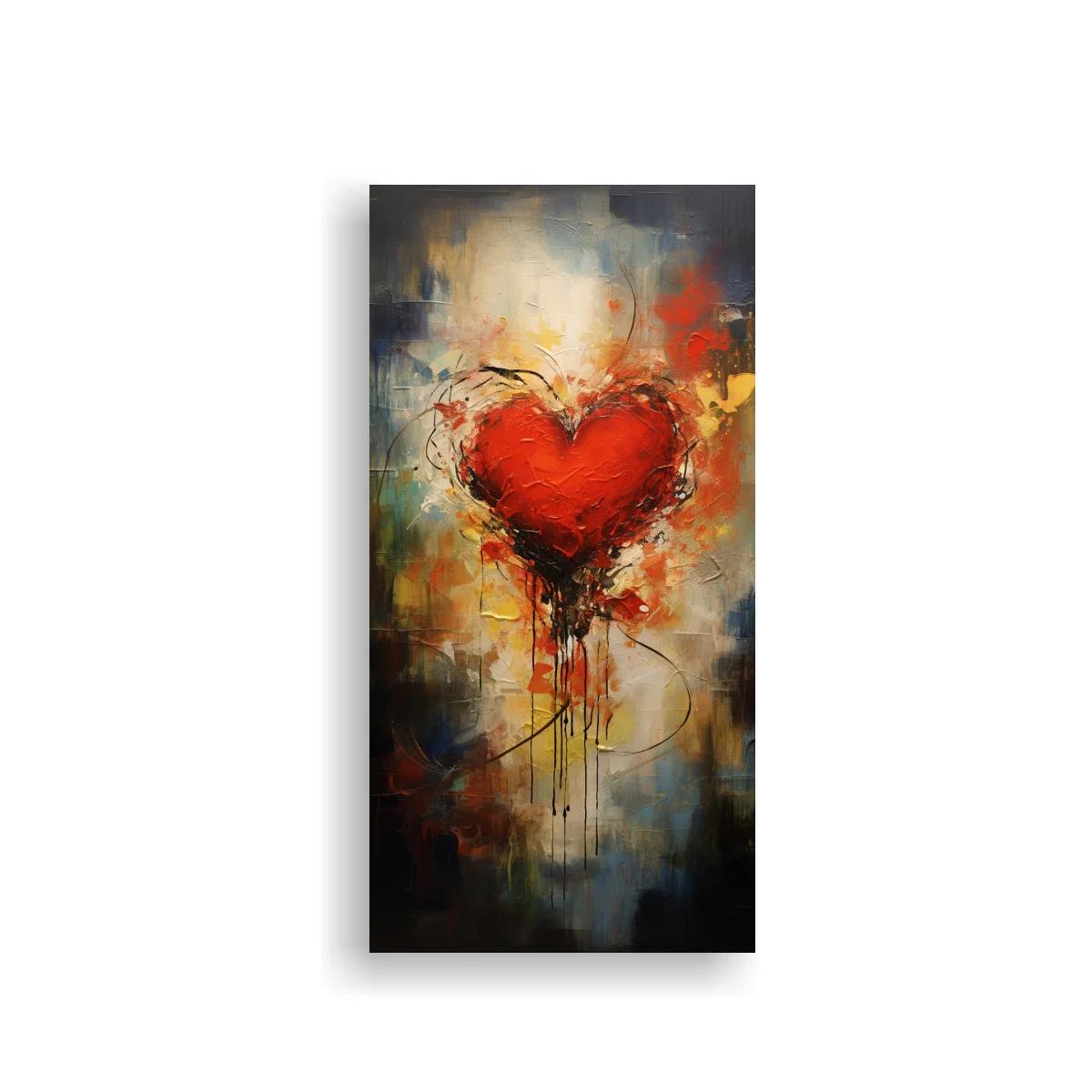 Cuadro corazón rojo con goteos y trazos gestuales