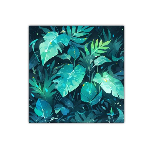 Cuadro decorativo con hojas de tonos azules y verdes